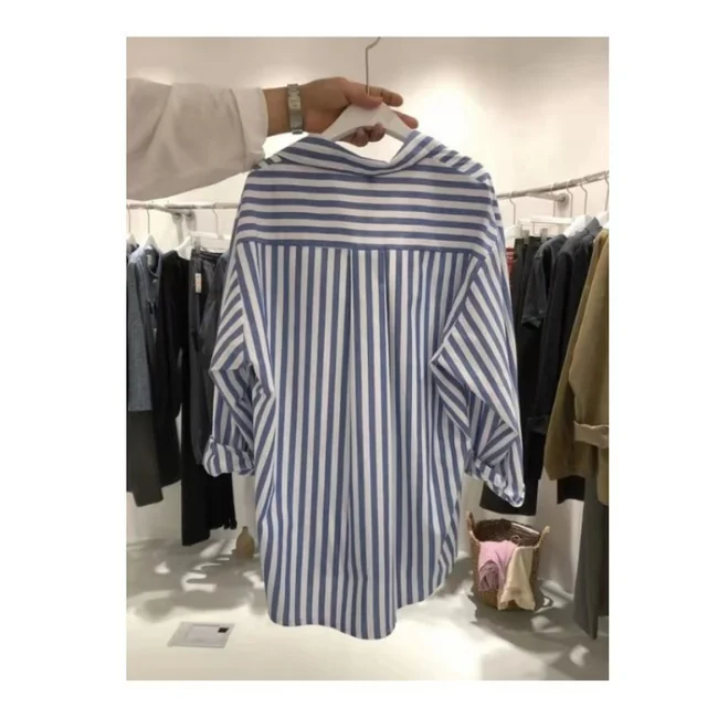Elevate your style with the trendy South Korea Dongdaemun Striped Shirt!