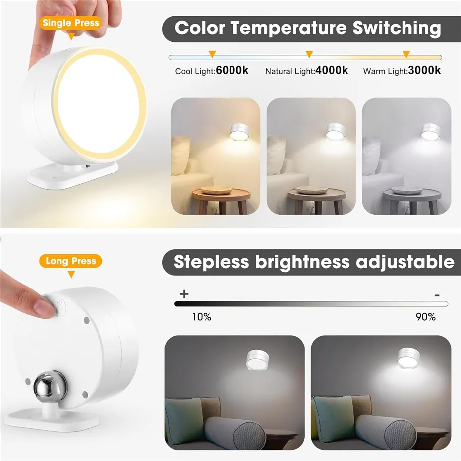 Led Wall Lamp Touch Control IR Remote 360 Rotatable USB Recharge Wireless Portable Night Light For Bedside Bedroom Reading Lamp 3
