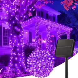 Solar - Powered Waterproof LED Fairy Lights - 100 Lights, 8 Lighting Modes for Outdoor & Indoor Decor (Purple)