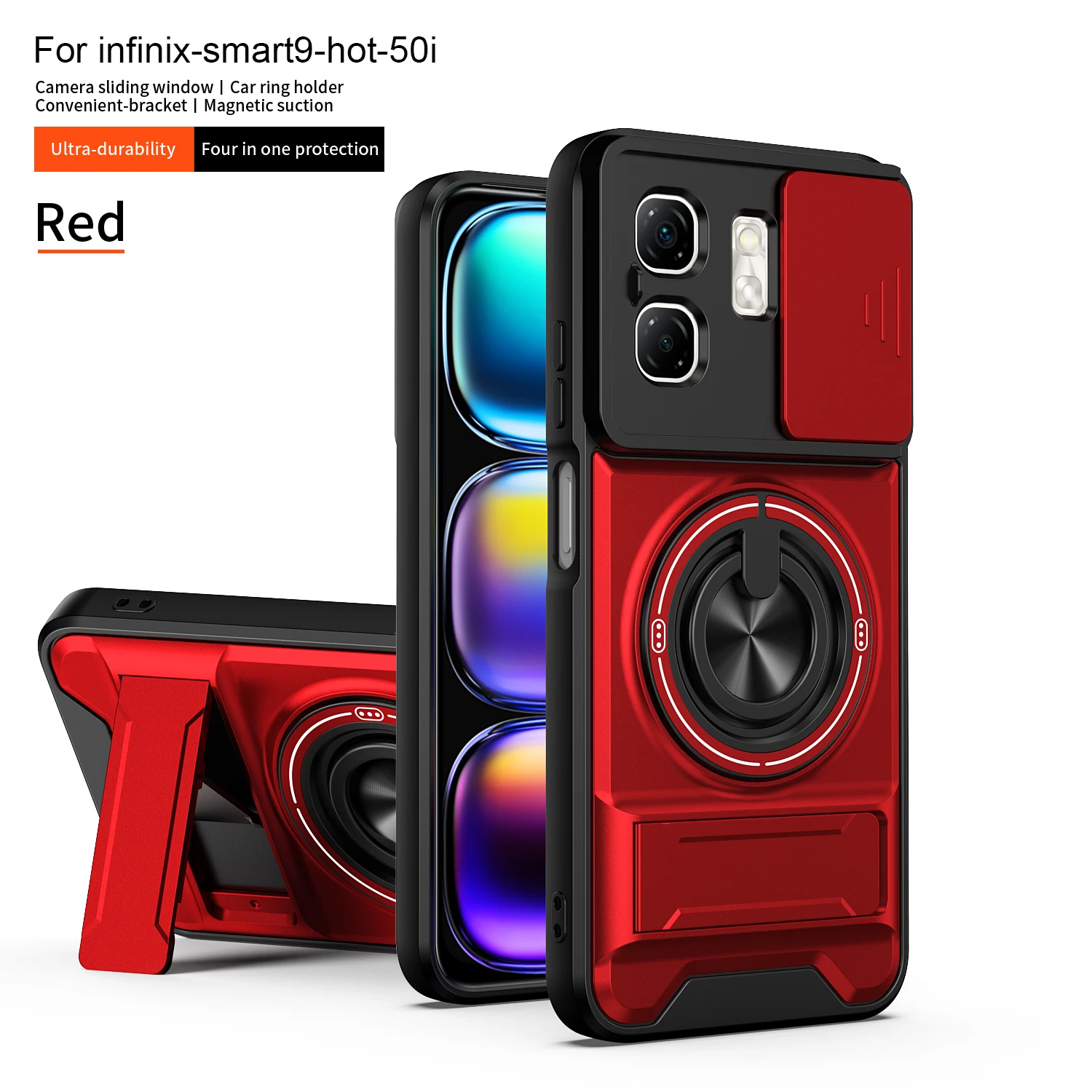 Shockproof Phone Case with Sliding Camera Cap and Magnetic Kickstand