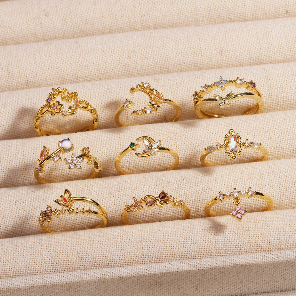 Neue ins Nette Bunte Zirkon Mond Schmetterling Blume Ring Für Frauen Mädchen Mode Vintage Zirkon Einstellbare Ringe Schmuck Geschenk – Detail 11