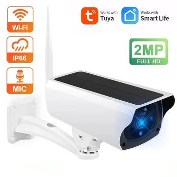 HONTUSEC TUYA 태양열 IP 카메라, 야외 와이파이 카메라, HD 1080P 모션 감지, 외부 태양 전지판 IP 카메라
