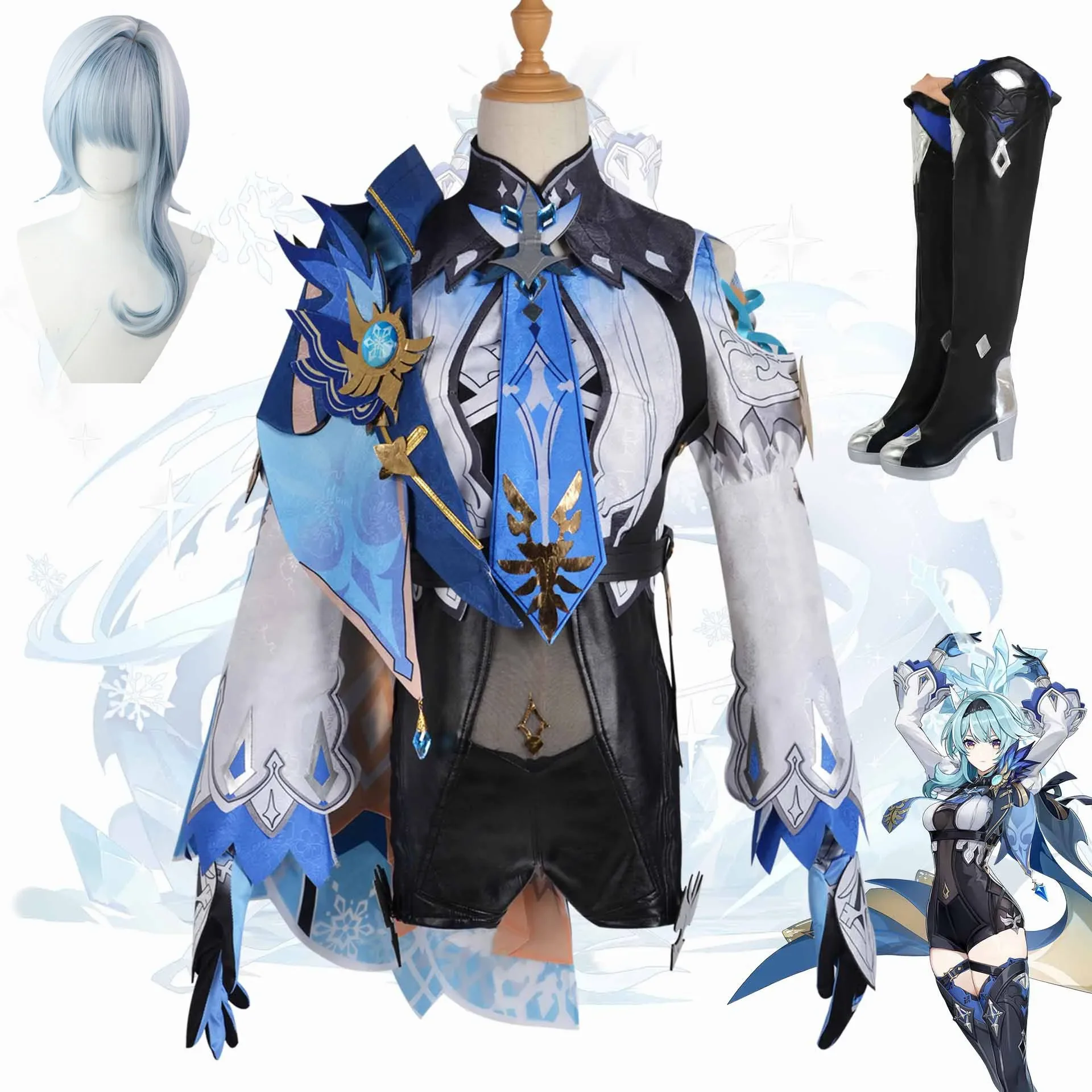 

Game Genshin Impact Eula Cosplay Costume Eula Outfit Include Dress Eula Jumpsuit Suit Eye of God Wig for Anime Cosplay Comic Cos