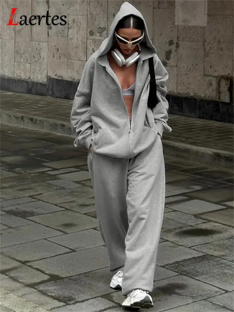 

Laertes 2023 Fall Women Casual Loose 2 Piece Set Sportwear Hoodies Zipper Jackets Sweatshirts+Pants Sporty Clothes Loungewear
