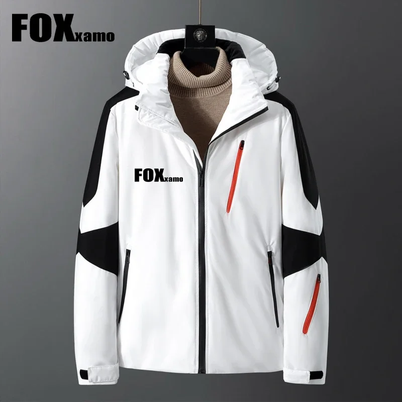 Foxxamo 패치워크 화이트 덕다운 사이클링 재킷, 2023 따뜻한 코트, 낚시 지퍼 재킷, 스트리트웨어, 남성 아우터, 겨울 의류