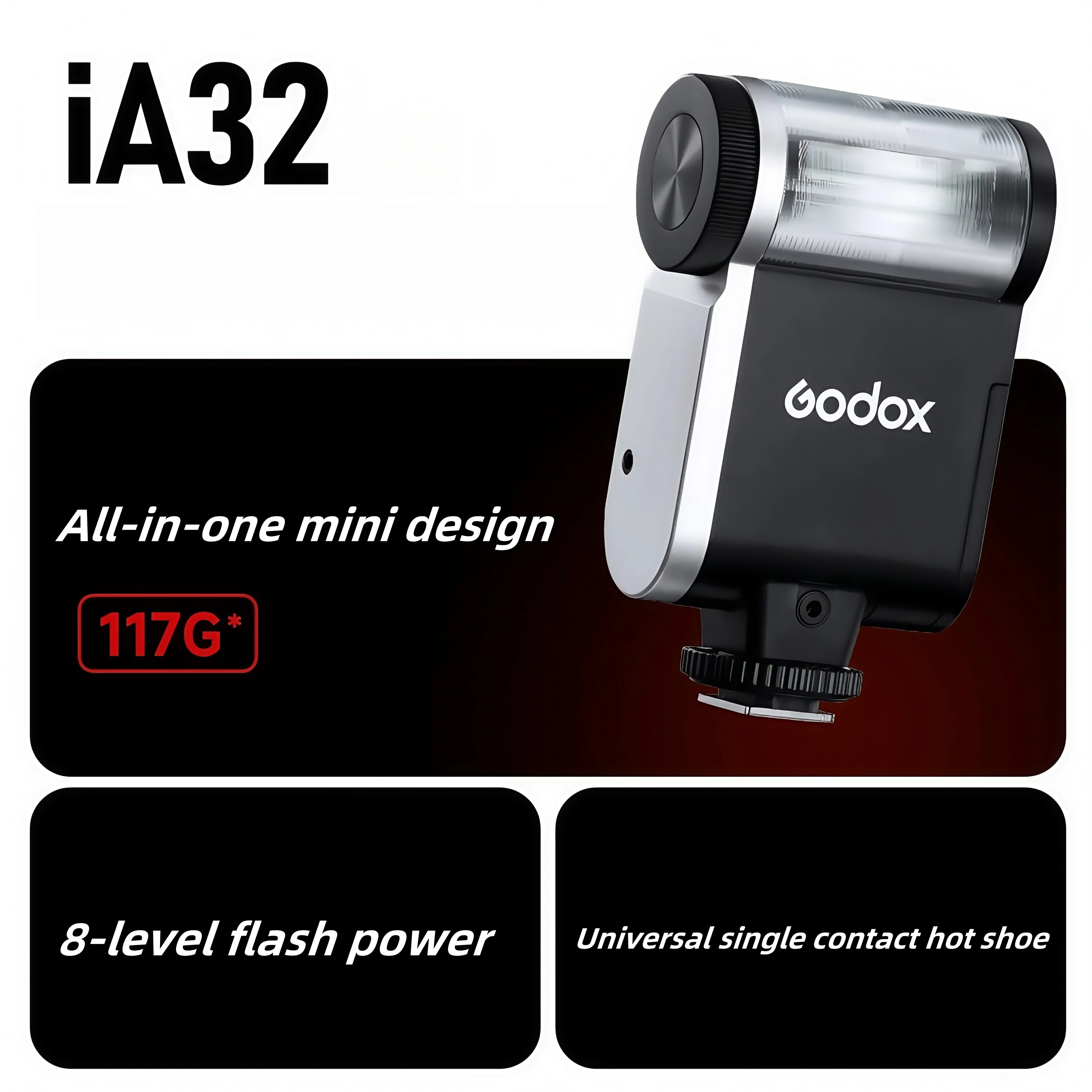Godox iA32 Compact Camera Flash 8-Level Power Control 2.5s Recycle Time 490 Flashes High Compatibility Lightweight Portable
