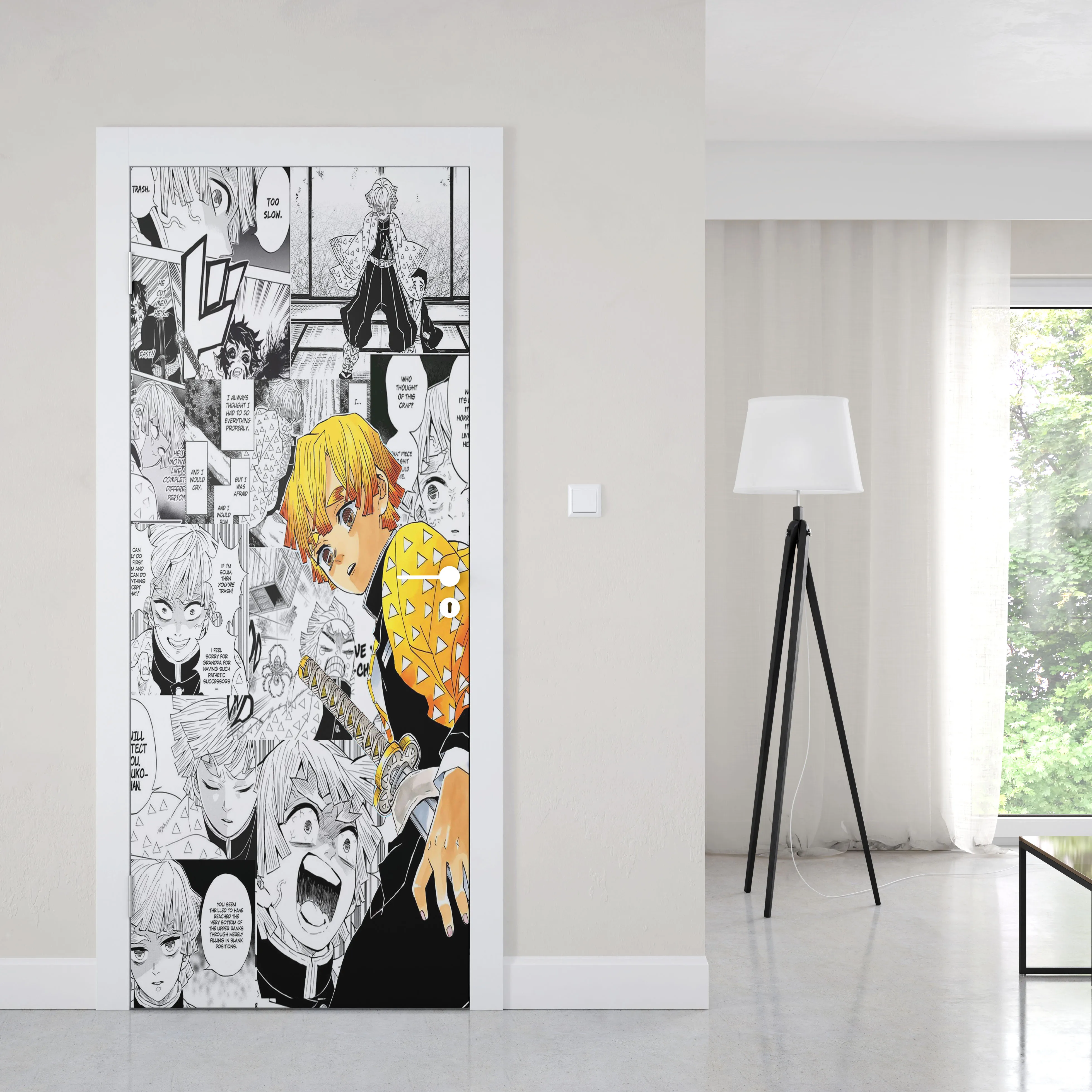 Manga Demon Slayer Deursticker Decoratie Muurdeur Behang Kunst Muurstickers  PVC Duer Stickers Anime Poster Koelkast Decor Cadeau - AliExpress, image size:3916x3916