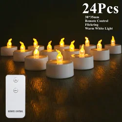 Flickering LED Tea Light Candles - Battery Operated, Long - Lasting, Realistic Glow for Holiday and Wedding Decor (24Pcs with Control)