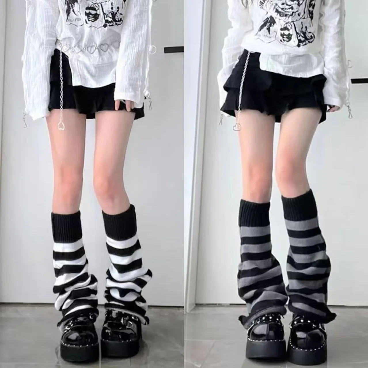 Gestreifte Beinwärmer für Damen, lange Lolita-Socken, gestrickte Leggings, japanische Wintersocken, Kawaii-Arm-Knöchelwärmer für Mädchen – Detail 13