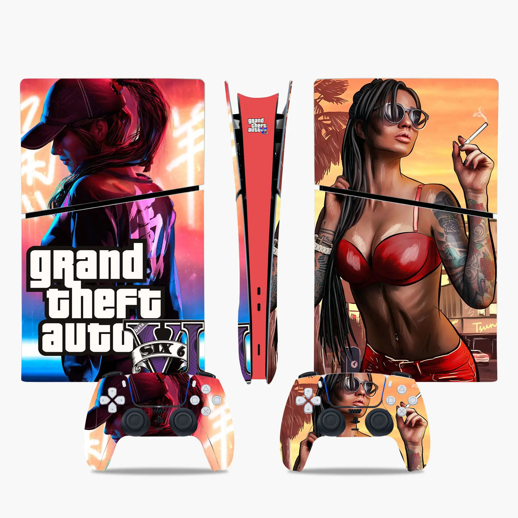 Grand Theft Auto Gta 6 Ps5 Slim Digital Skin Sticker Decalcomania Cover Per Console E 2 Controller Nuovo Ps5 Slim Digital Skin Vinyl