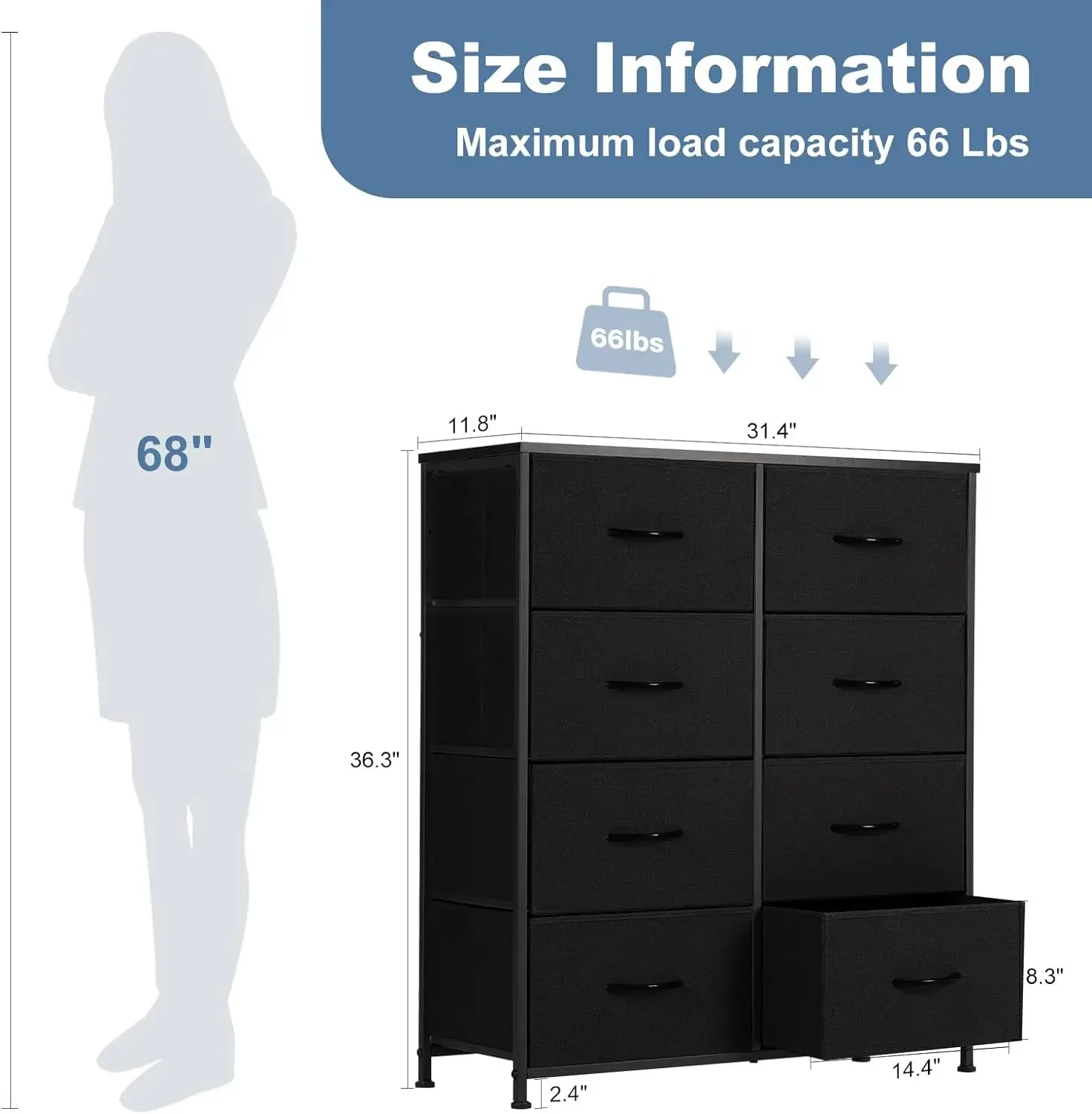 Dresser for Bedroom, Chest/Closet Storage with 8 Drawers, Clothes Organizers Tower with Fabric Bins, bedroom furniture 3