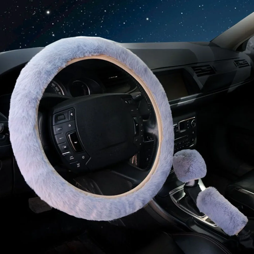 Car interior accessories 3pcs/Set warm faux wool steering wheel cover 38cm for car