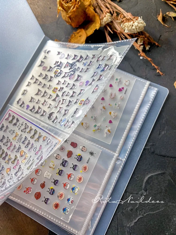 Frosted Nail Art Album Transparent Stickers Storage Booklet for 80+ Stickers Professional Organizer Adjustable Dividers