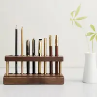 Wood Pen Holder 9 Slots Cell Phone Stand Aesthetic Organizer Natural Wood Grain Pen Stand Minimalist Office Decor 1