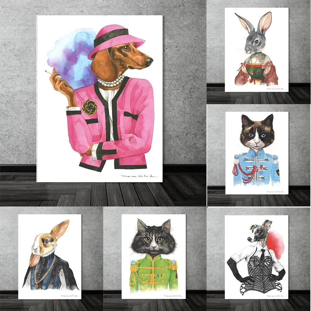 

Rabbit Cat Prints And Poster Luxury Canvas Painting Fashion Illustration Girly Funny Dog Wall Art Pictures For Living Room Decor