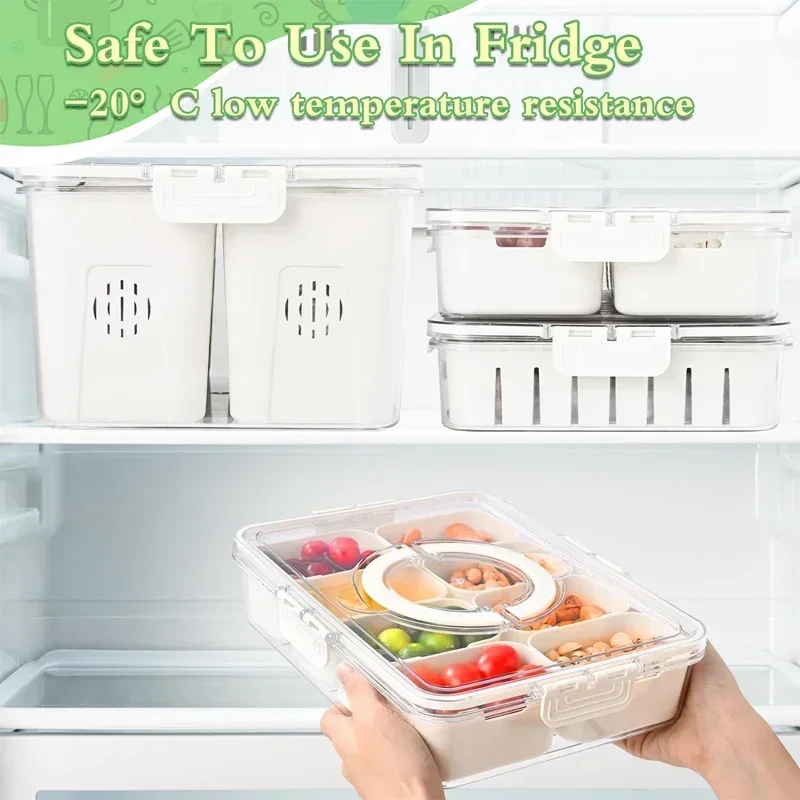 4/8 Grids Food Divided Serving Tray with Lids Portable Fruits Nuts Candy Spice Refrigerator Storage Box Snack Food Container 5