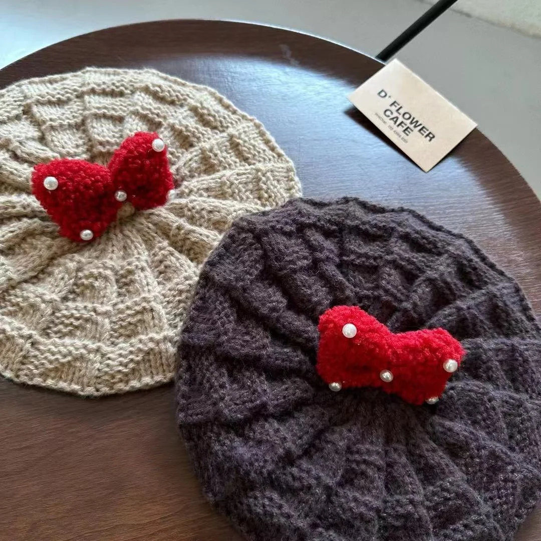 KEBEIYA Kids' beret Girls' woolen baby pumpkin hat Cute mushroom red painter hat casual everything goes with it