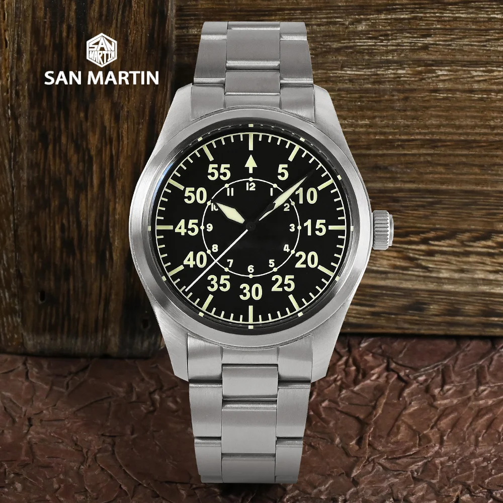 2022 San Martin YN55A Pilot Fashion Simple Style Sunray Dial Military Men Automatic Mechanical Watch 20 Bar Waterproof  SLN C3 san martin yn55a 33mm pilot fashion simple style sunray dial military men automatic mechanical watch 20 bar waterproof luminous