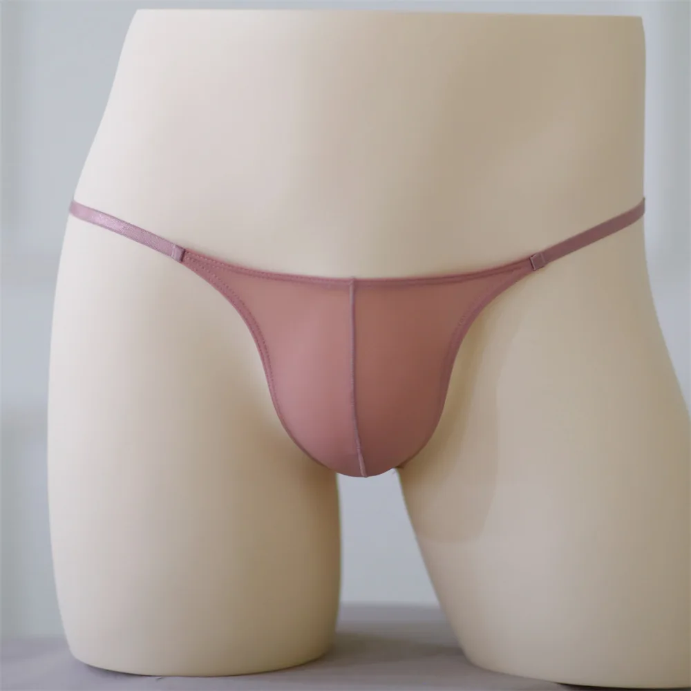 Seamless One Piece Traceless Brief Men\'s Ice Silk Panties Sexy Perspective Ultrathin Slim Strap Half Wrapped Hip Low Waist Short