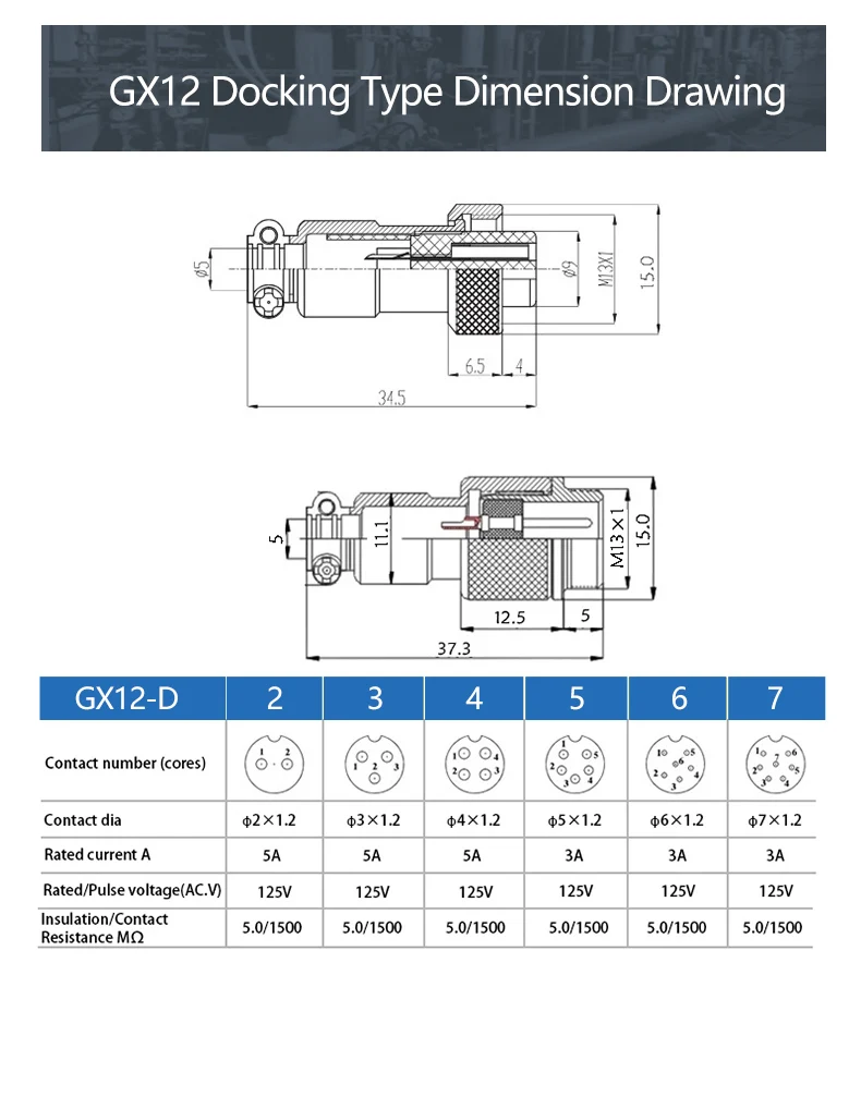 5 Set GX12 Mutter/Docking Typ Draht Stecker Männlich Weiblich Luftfahrt Steckdose 2/3/4/5/6/7 Pin Elektrische Kabel Steckbare Anschlüsse – Detail 4