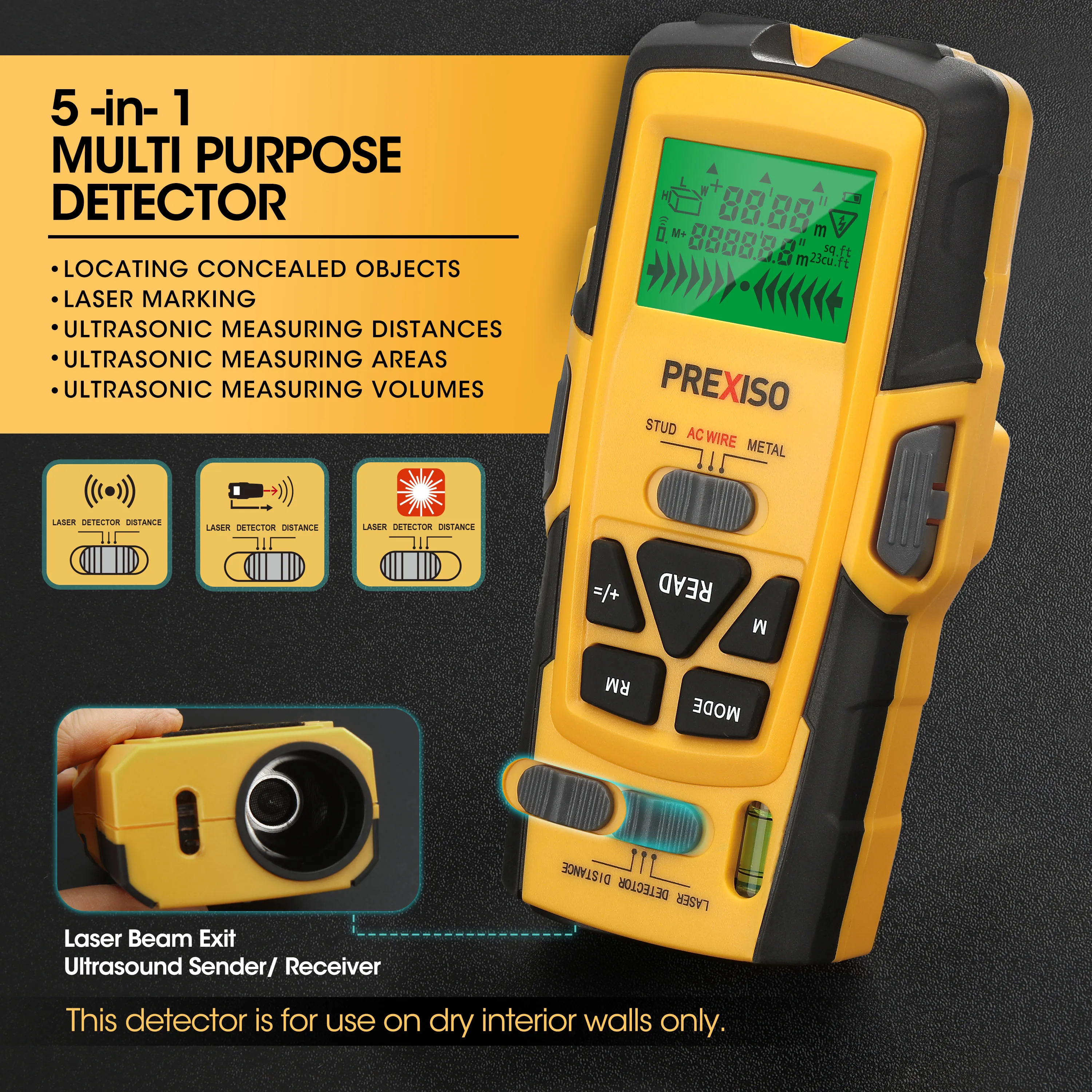 Prexiso 0.35-40m/135ft Mini Laser Rangefinder Digital Tape Li-ion  Rechargeable Pocket Distance Meter Measure Laser Range Finder