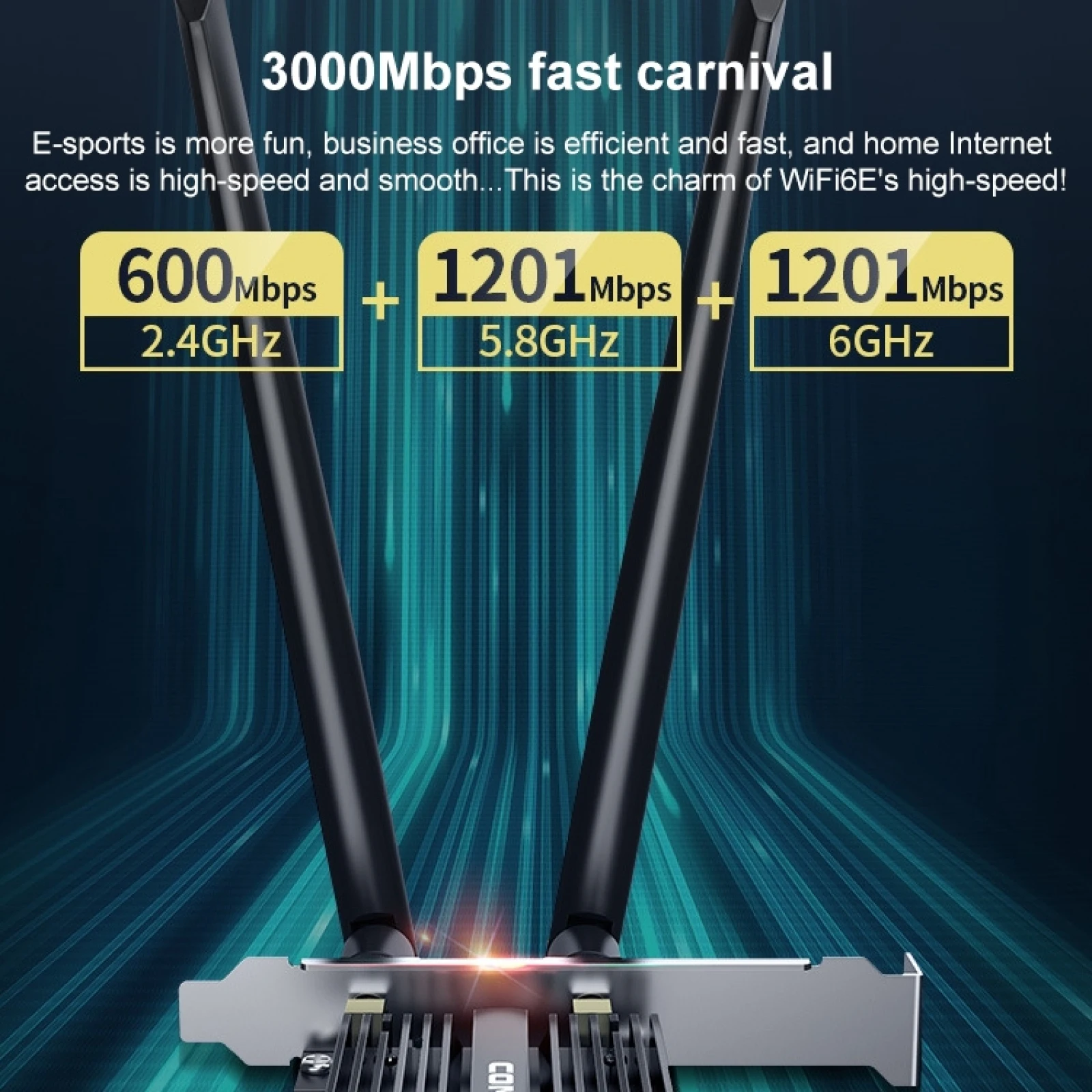 

COMFAST CF-AX181 PRO 3000 Мбит/с трехдиапазонная + Bluetooth 5,2 Беспроводная WiFi6E PCI-E сетевая карта с радиатором