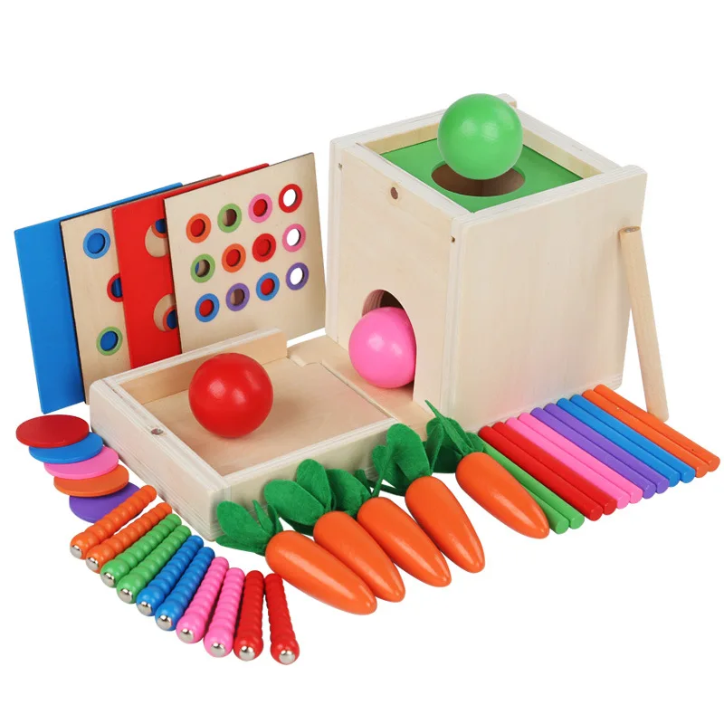 

Children Early Education Multi-functional Coin Stick Pull Radish Catch Worm Color Matching Product Wooden Intelligence Box Toys