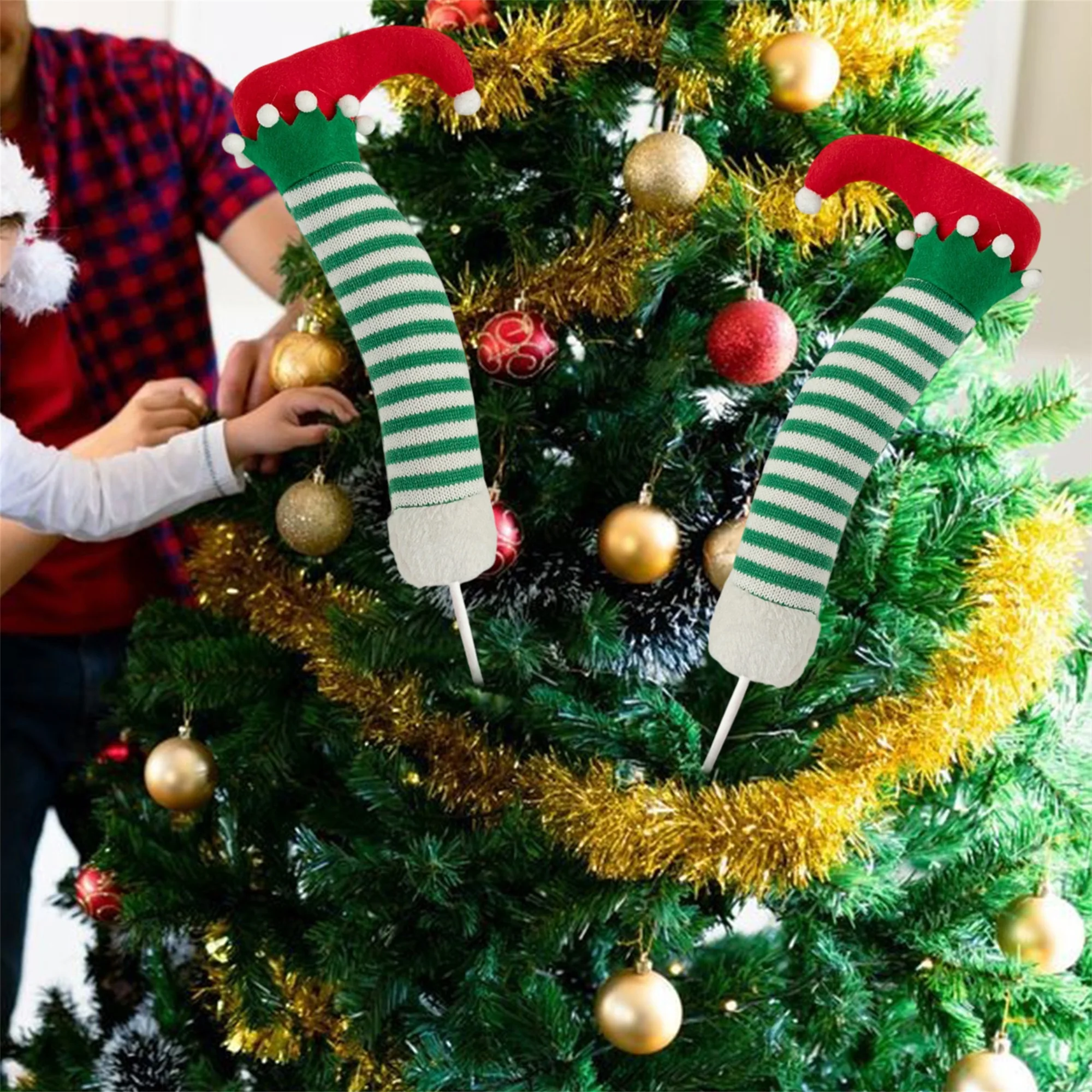 Glittery Elf Hat and Shoes Christmas Tree Decorations for Festive Holiday Display with Sparkling Charm