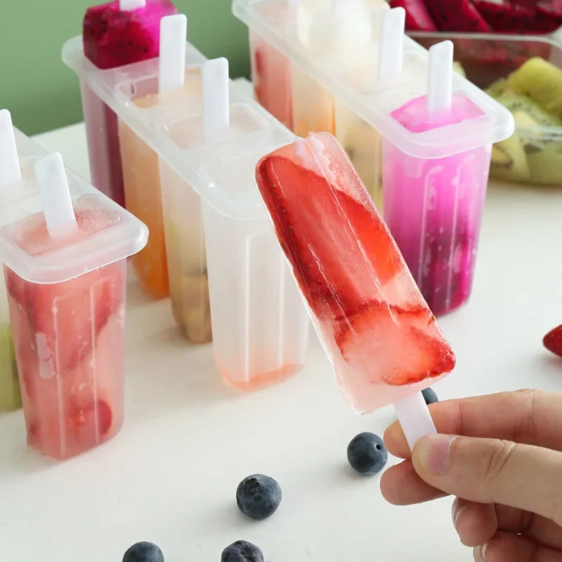 Popsicle Mold Homemade Strawberry Fruit Popsicle Mold Children's Frozen Ice Cream Kitchen Bar Tool Ice Cream 4 Grid Trays