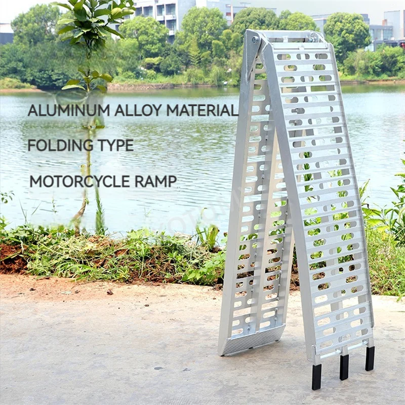 Folding Ladder Ramps Motorcycle Loading Trailer Transport Loading Aluminum Alloy Ramp Folding Ladder 228cm