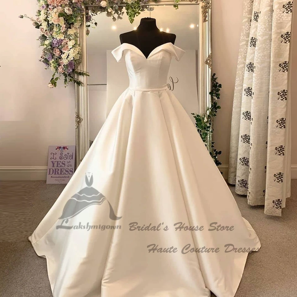 Wedding Dresses Lakshmigown Luxury Satin Wedding Dresses for Bride Off the Shoulder Wedding Gowns Vestido de Noiva Sereia