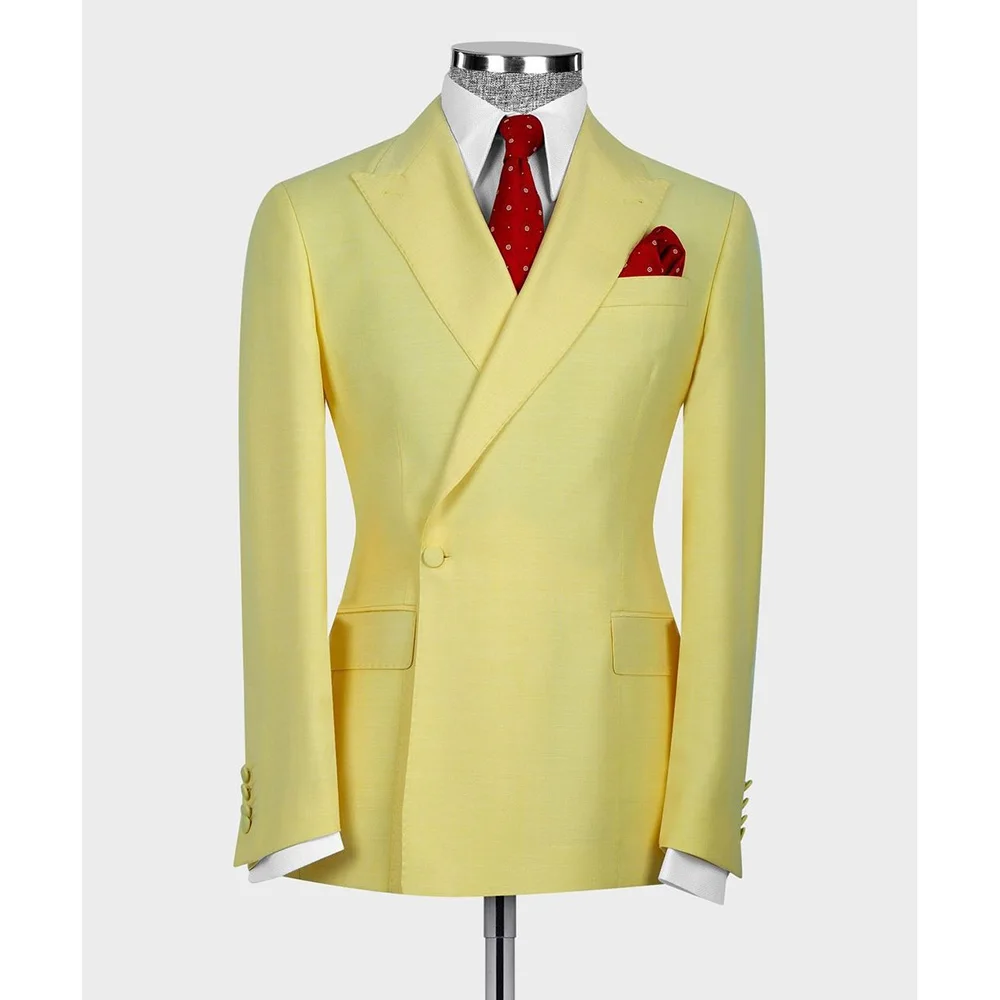 

Элегантные желтые мужские костюмы на одной пуговице, официальный блейзер с пиковым отложным воротником, одежда для жениха на выпускной, шикарный пиджак из двух предметов и брюки, блейзер