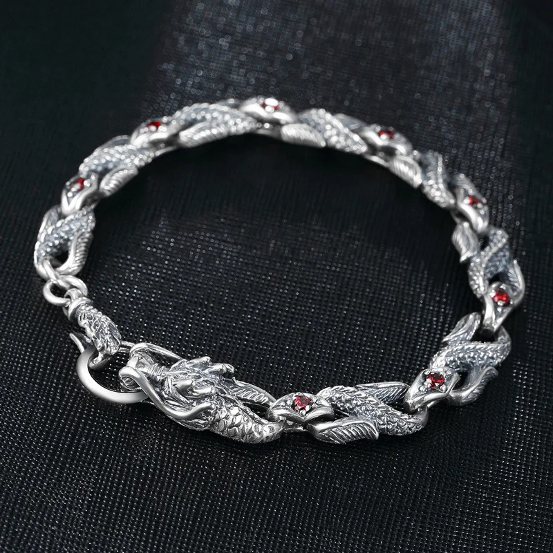Vintage Men Bracelet Personality Fashion Men's Dragon Dominant Qi Thai Silver Fashion Jewelry Hip Hop Punk Bracelet Accessories