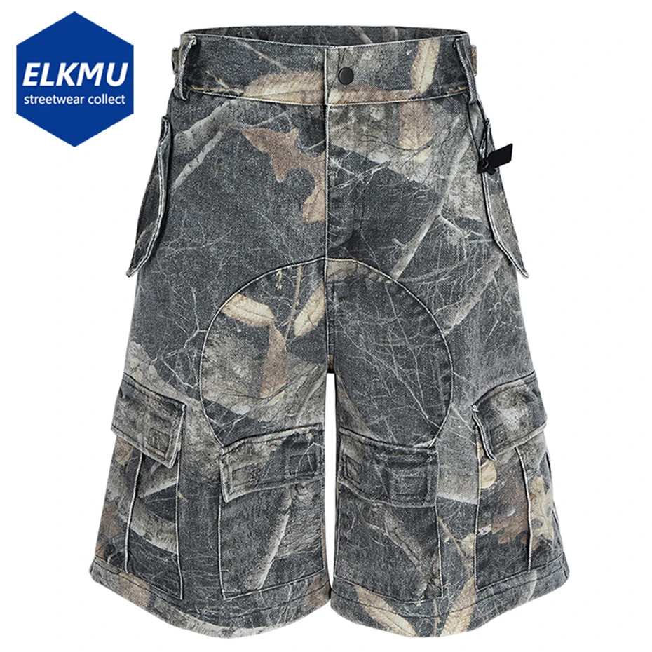 Men Cargo Denim Shorts Side Pockets Twig Graphic Loose Casual Shorts Man Casual Loose Denim