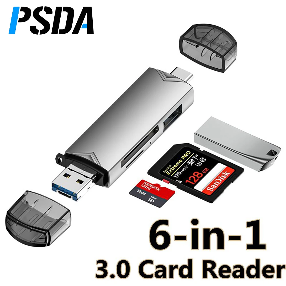 

PSDA 6 in 1 USB 3.0 Card Reader SD TF Card USB Flash Drive OTG Adapter for PC Type c Micro Mobiles Phone USB Type C Converter