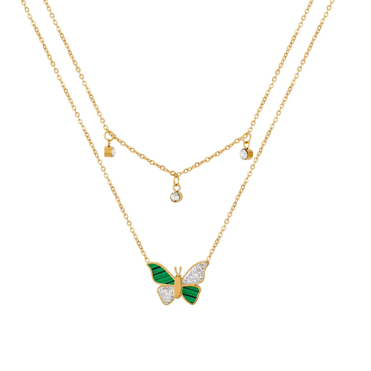 Chic 316L Stainless Steel Butterfly Necklace New Punk Double Layer Chain Zircon Clavicle Ladies Titanium Steel Necklace 1
