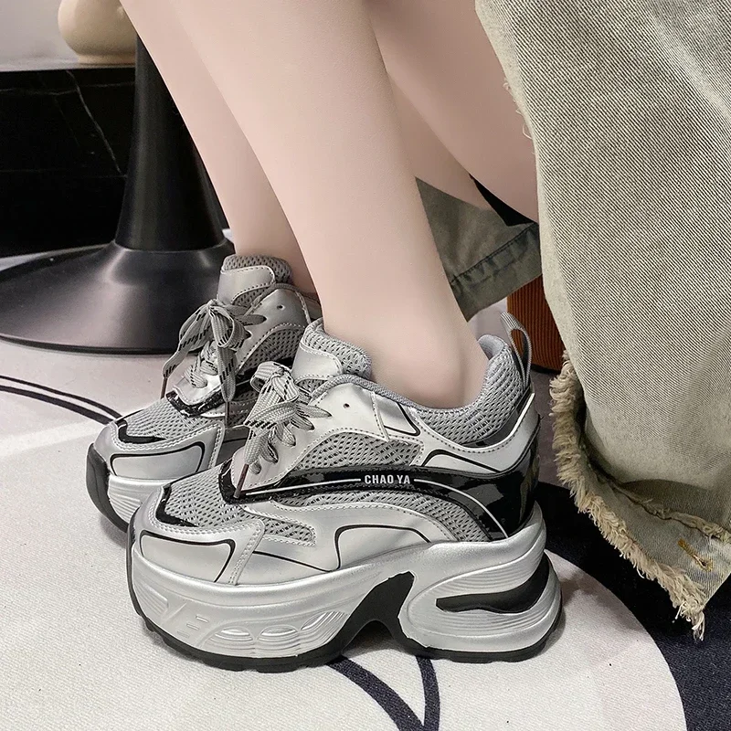 Summer Breathable Mesh Sneakers Thick Bottom Sports Shoes New 2025 Women Wedges Casual Chunky Shoes High Platform Sneakers 10CM 2