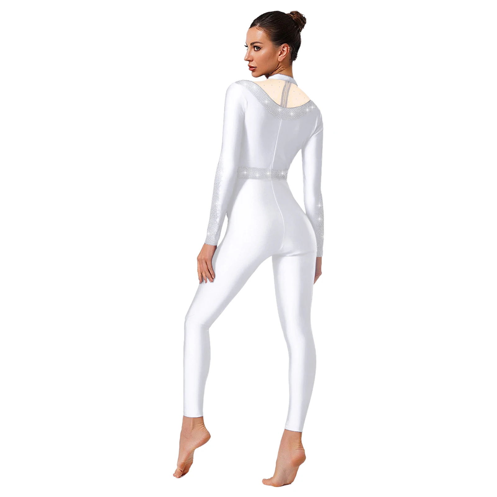 Damen Gymnastik-Ballett-Trikots, Eiskunstlauf-Tanzkostüm, Strampler, Body, glitzernde Strasssteine, figurbetont, Ganzanzug, Overalls – Detail 15