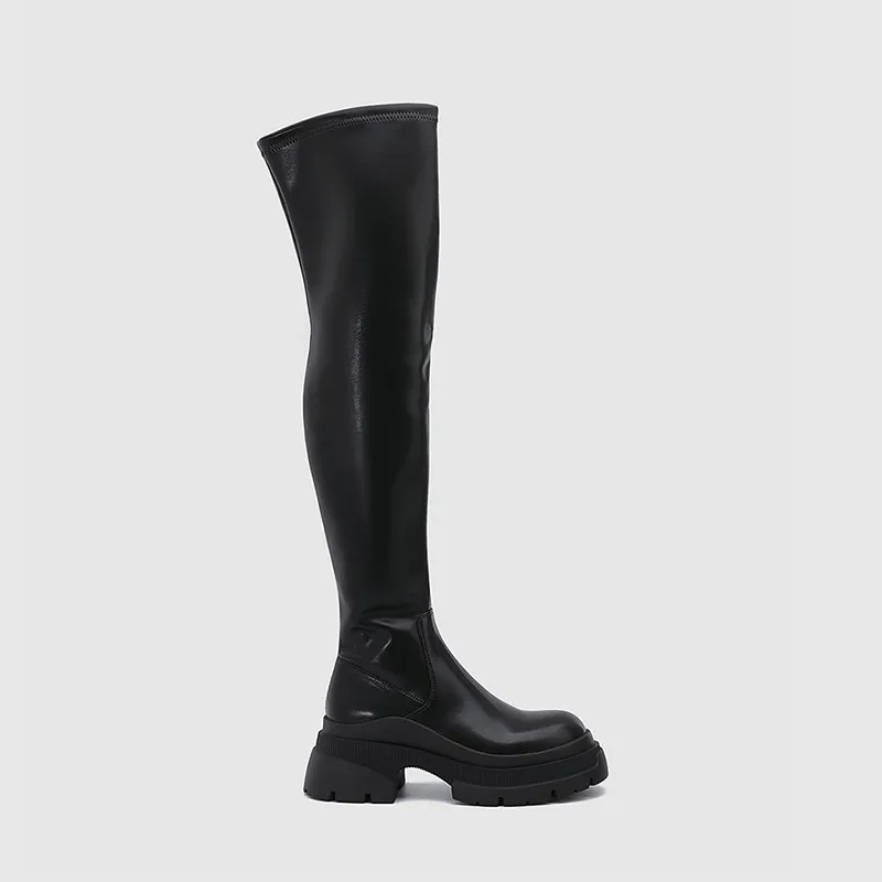 Women Sexy Boots Platform Punk High Thin Heels Over The Knee Long Boots Autumn Winter Zip Silver Casual Party Shoes Cowboy