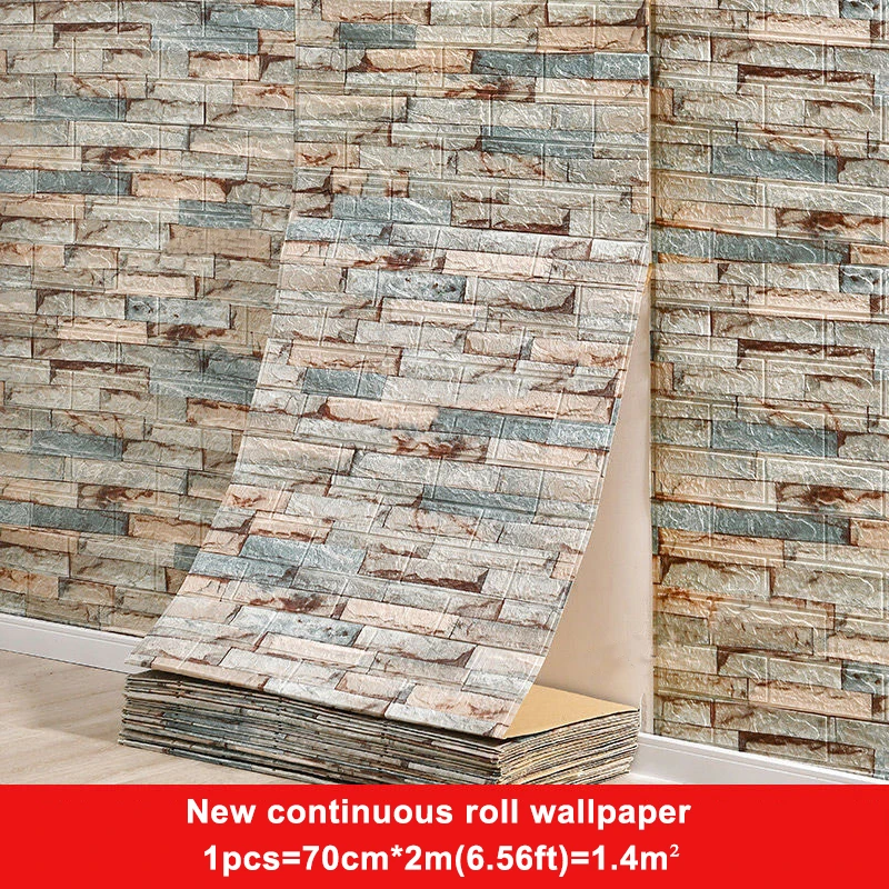 10M 3D Faux Brick Wall Stickers DIY Decorative Self-Adhesive Waterproof Wallpaper Children'S Room Bedroom Kitchen Home Decor