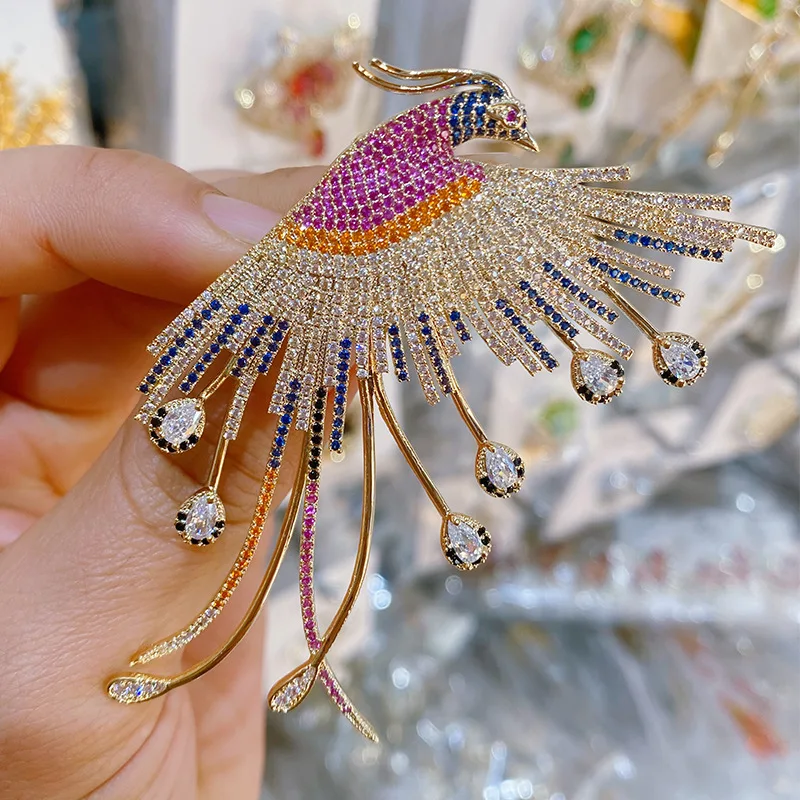 Bird of Good Fortune Luxury Phoenix Brooches Shining Micro-inlaid Zircon Pin Clothes Accessories High-grade Gifts Female Broche