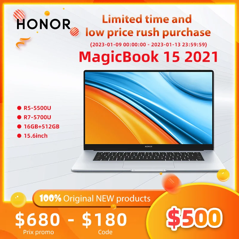  Honor MagicBook 15 2021 [15.6 ",AMD R5/R7 5500U/5700U,16G,512GB Ryzen SSD IPS Ultrabook,Win10/11 Notebook 1920×1080