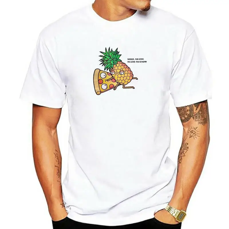 

Men T-Shirts Pineapple Pizza Fruit No One Needs To Know 100% Cotton Tee Shirt Short Sleeve T Shirts Crew Neck Clothing Plus Size