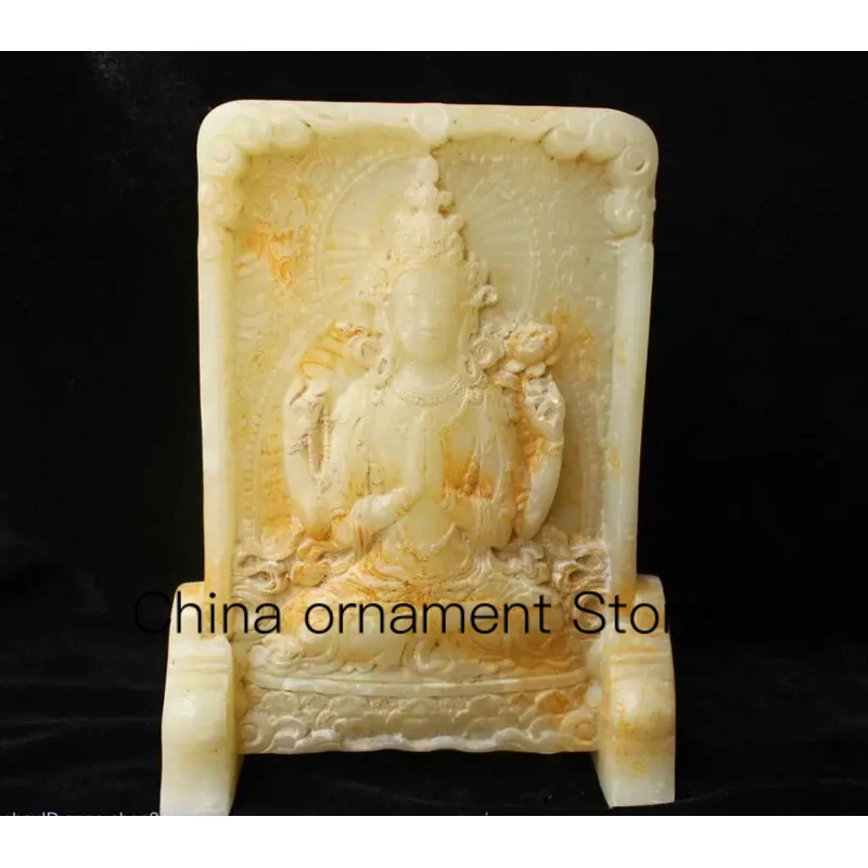 

24cm China Natural Old Jade hand carved 4 hand Kwan-yin Statue Sculpture