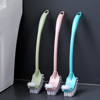 Scopino per wc pulito a doppia testa multifunzione spazzola curva in plastica per capelli morbidi spazzola angolare con manico lungo per la pulizia del bagno 1