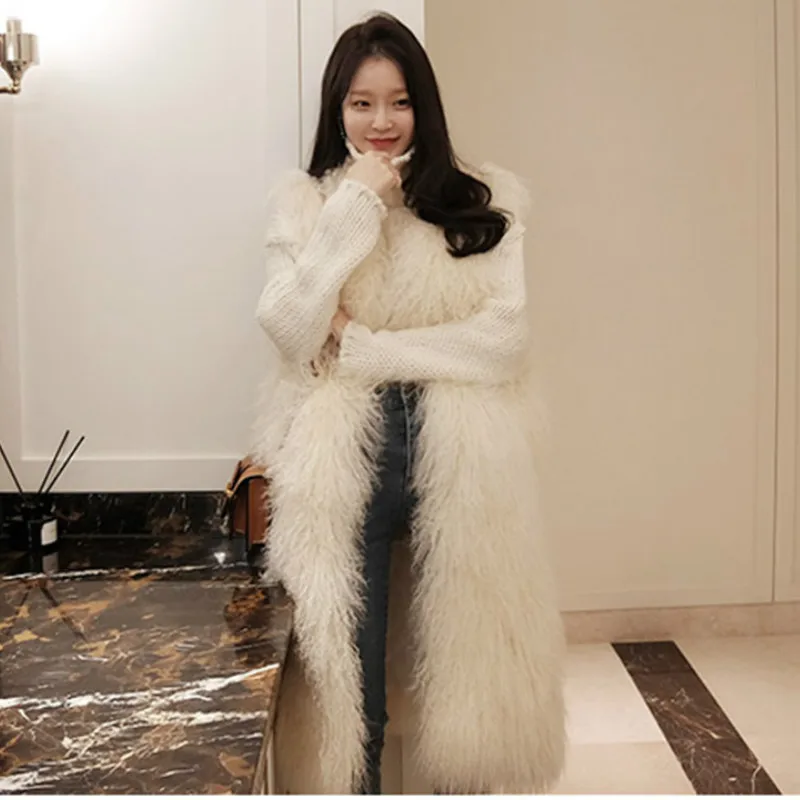 

Winter Women Casual Slim Sleeveless Jacket Imitation Mink Chic Fur Tank Long Hair shaggy Cardigan Tops Faux Fox Fur Vest Coat