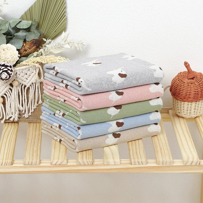 Baby Blanket Cotton Knitted Newborn Stroller Swaddle Super Soft Cover 90*70CM Plaid Infant Girl Boy Bedding Quilt Cute Elephants