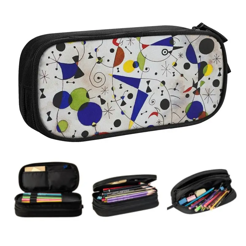 

Cat Encircled By A Bird Cute Pencil Case Girls Boys Large Storage Joan Miro Abstract Art Pencil Box Students Stationery