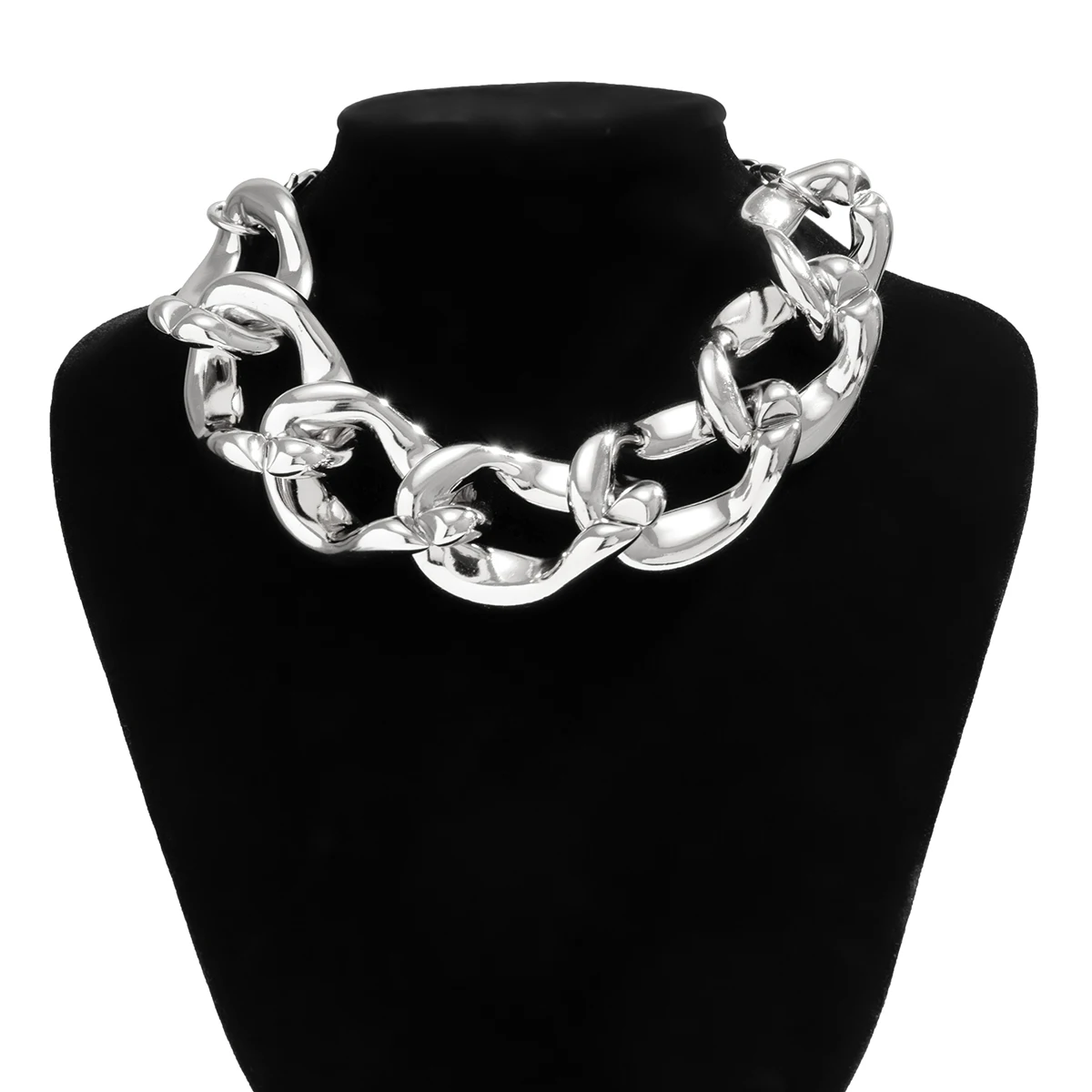 KunJoe Punk Silver Color CCB Buckle Short Necklace for Women
