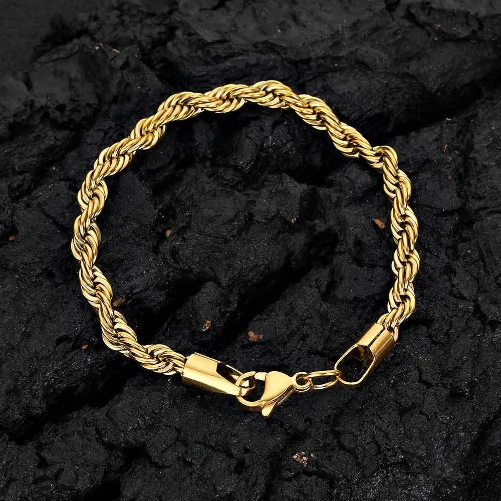 2-6mm Edelstahl kette Armband für Frauen Männer Gold Farbe verdrehte Seil Kette Armreif Mode nie verblassen wasserdichten Schmuck – Detail 2